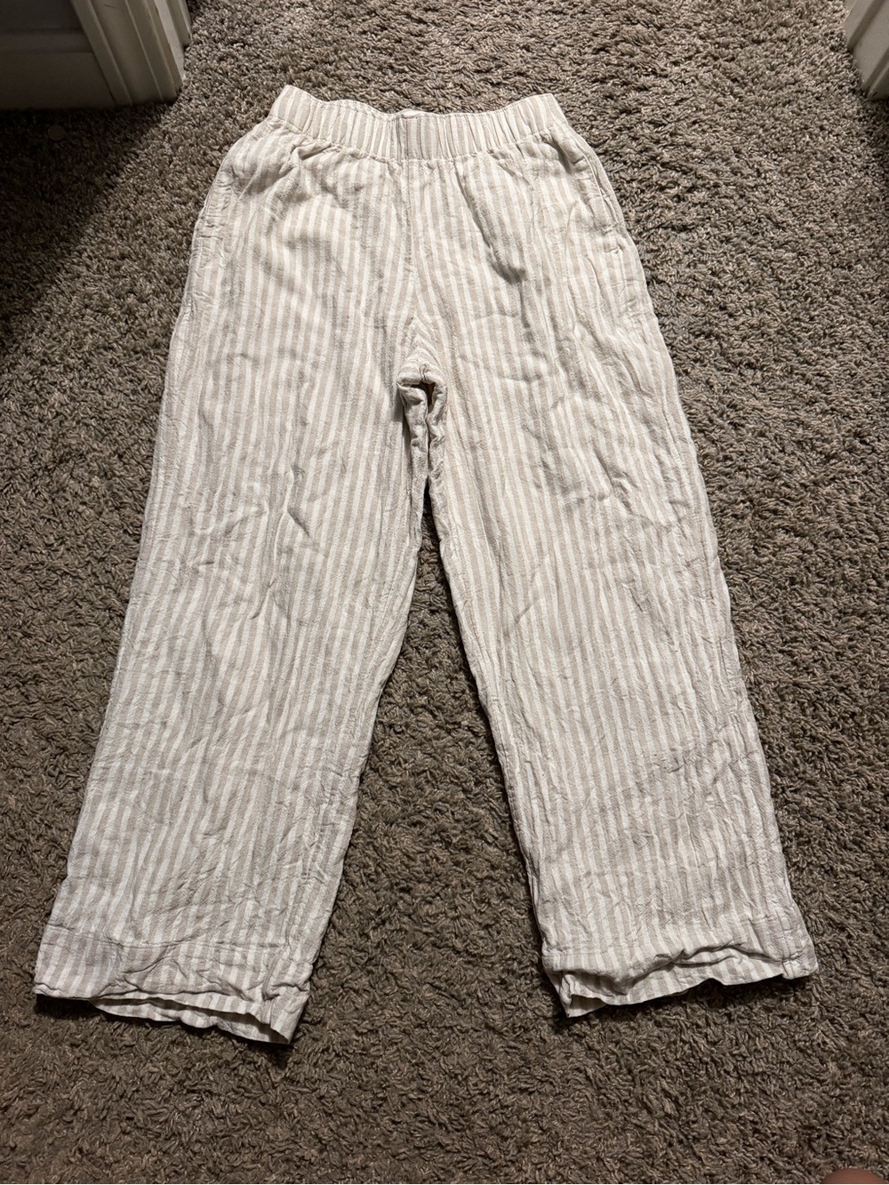 Abercrombie & Fitch Women's Striped Ankle Pants - Cream & Light Gray